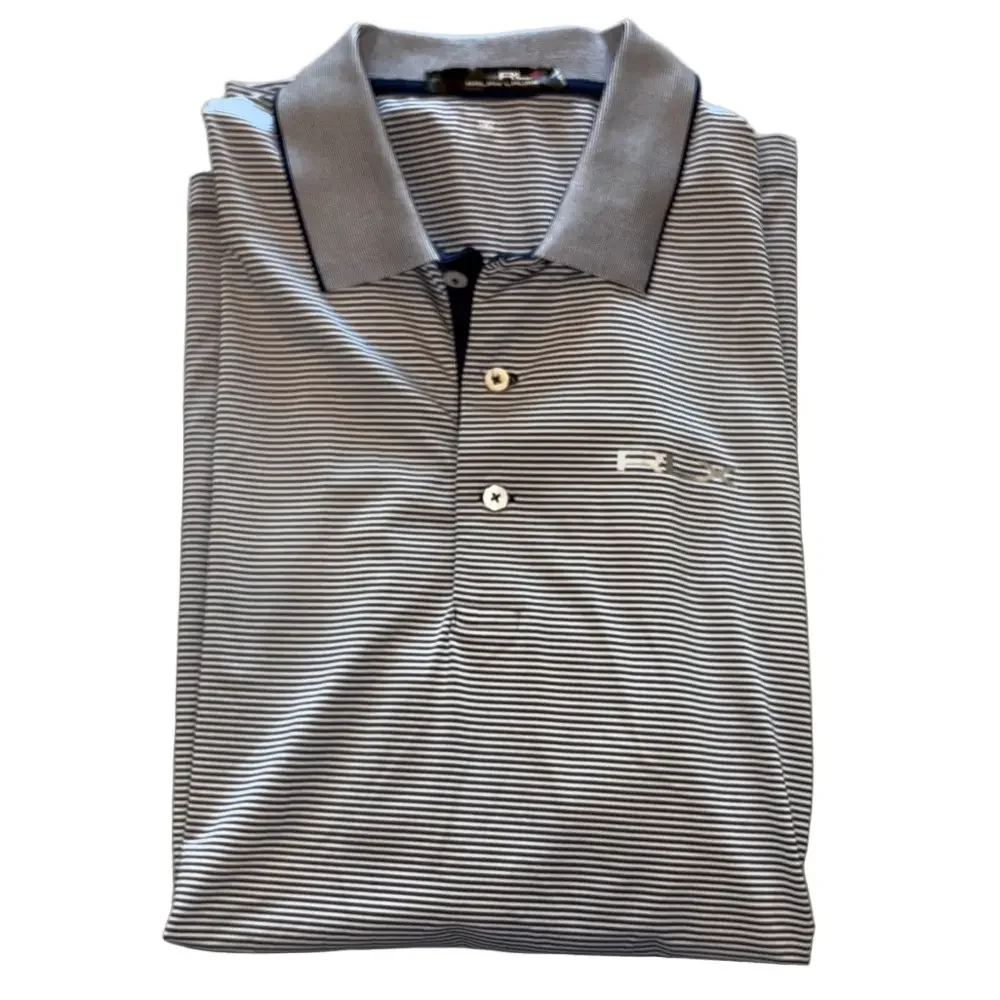 Ralph Lauren RLX Men’s Large Blue Striped Performance Golf Polo Shirt